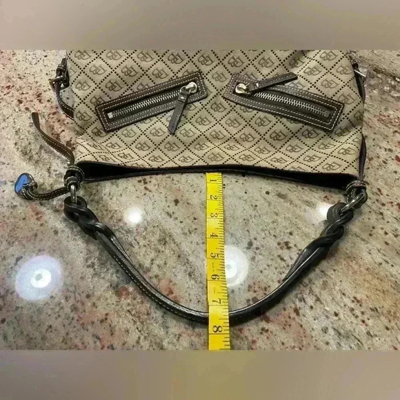 Dooney & Bourke Tan/Brown Jacquard DB Monogram Y2K Hobo Leather Shoulder Bag - Picture 16 of 16